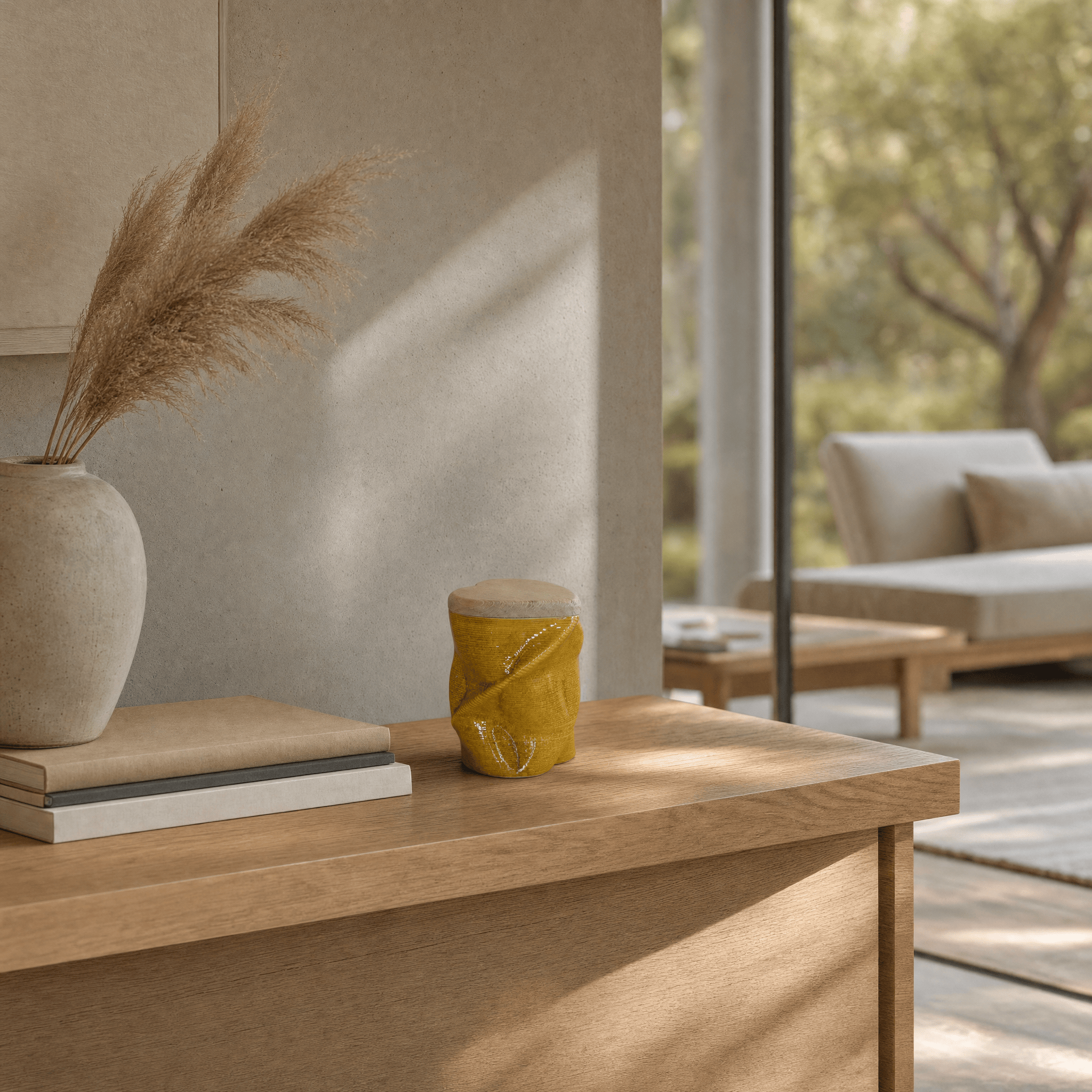 Pulvis Art Urns - Samll Size Urn -Cremation Urn "Nexus" - 3D Printed Ceramic Urn | Amber Yellow | Keepsake