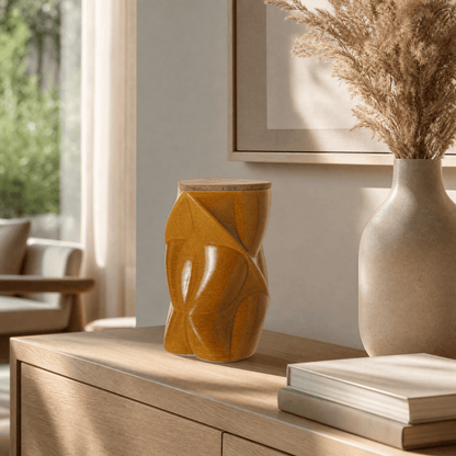 Pulvis Art Urns Adult Size Urn Cremation Urn "Nexus" - 3D Printed Ceramic Urn | Amber Yellow | Large