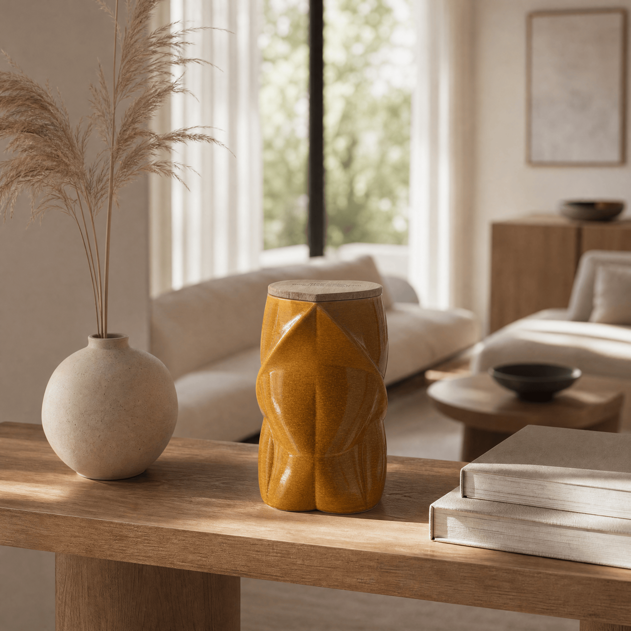 Pulvis Art Urns Adult Size Urn Cremation Urn "Nexus" - 3D Printed Ceramic Urn | Amber Yellow | Large