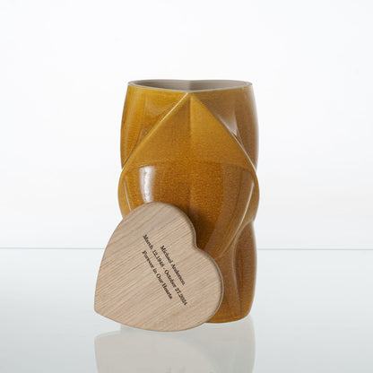 Pulvis Art Urns Adult Size Urn Cremation Urn "Nexus" - 3D Printed Ceramic Urn | Amber Yellow | Large