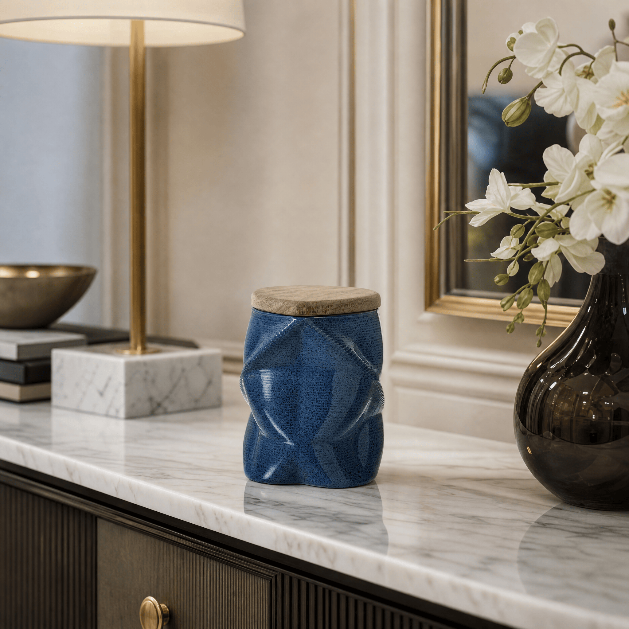 Pulvis Art Urns - Small Size Urn -Cremation Urn "Nexus" - 3D Printed Ceramic Urn | Blue Melange | Keepsake