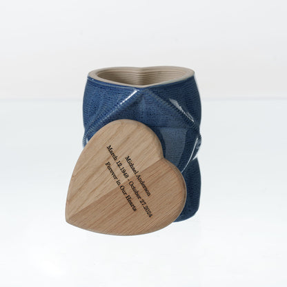 Pulvis Art Urns - Small Size Urn -Cremation Urn "Nexus" - 3D Printed Ceramic Urn | Blue Melange | Keepsake