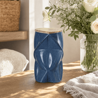 Pulvis Art Urns Adult Size Urn Cremation Urn "Nexus" - 3D Printed Ceramic Urn | Blue Melange | Large