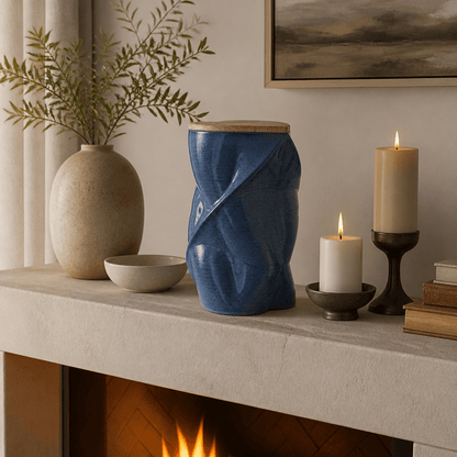 Pulvis Art Urns Adult Size Urn Cremation Urn "Nexus" - 3D Printed Ceramic Urn | Blue Melange | Large