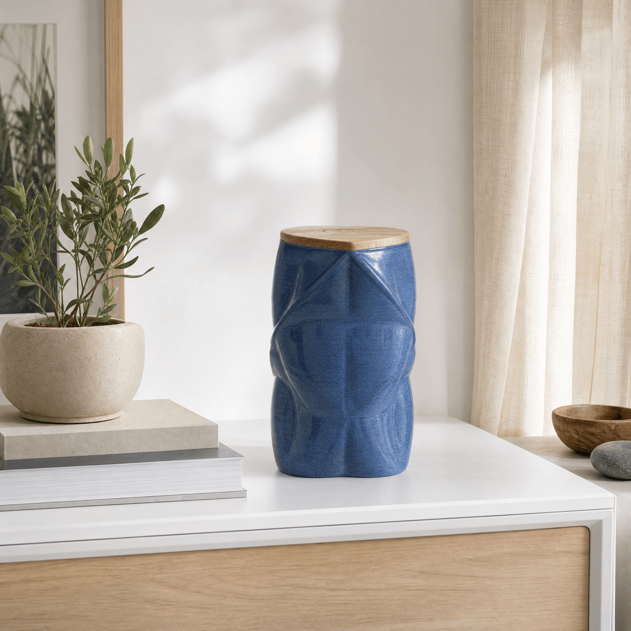 Pulvis Art Urns Adult Size Urn Cremation Urn "Nexus" - 3D Printed Ceramic Urn | Blue Melange | Large