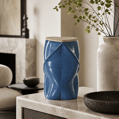 Pulvis Art Urns Adult Size Urn Cremation Urn "Nexus" - 3D Printed Ceramic Urn | Blue Melange | Large