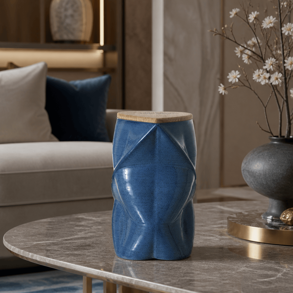 Pulvis Art Urns Adult Size Urn Cremation Urn "Nexus" - 3D Printed Ceramic Urn | Blue Melange | Large