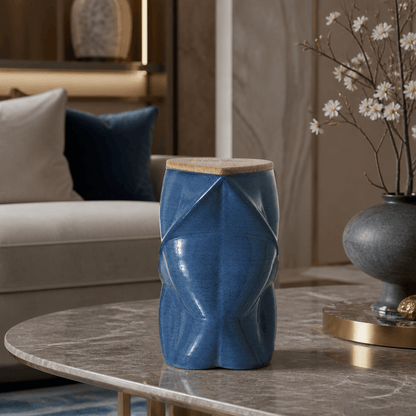 Pulvis Art Urns Adult Size Urn Cremation Urn "Nexus" - 3D Printed Ceramic Urn | Blue Melange | Large