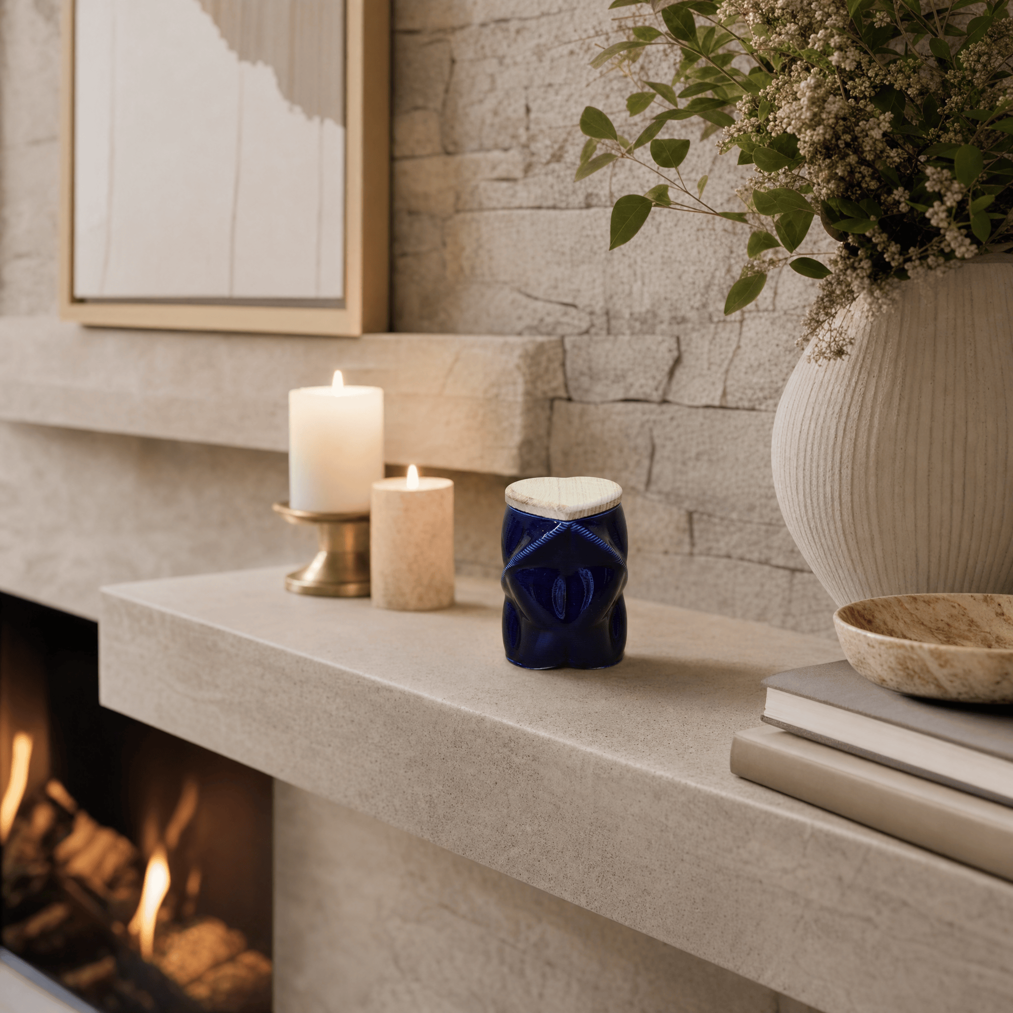 Pulvis Art Urns - Small Size Urn -Cremation Urn "Nexus" - 3D Printed Ceramic Urn | Cobalt Metalic | Keepsake