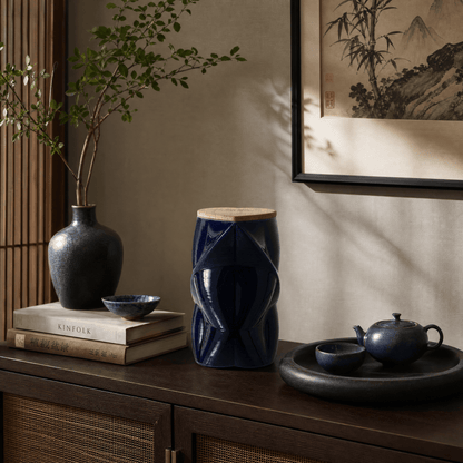 Pulvis Art Urns Adult Size Urn Cremation Urn "Nexus" - 3D Printed Ceramic Urn | Cobalt Metalic | Large