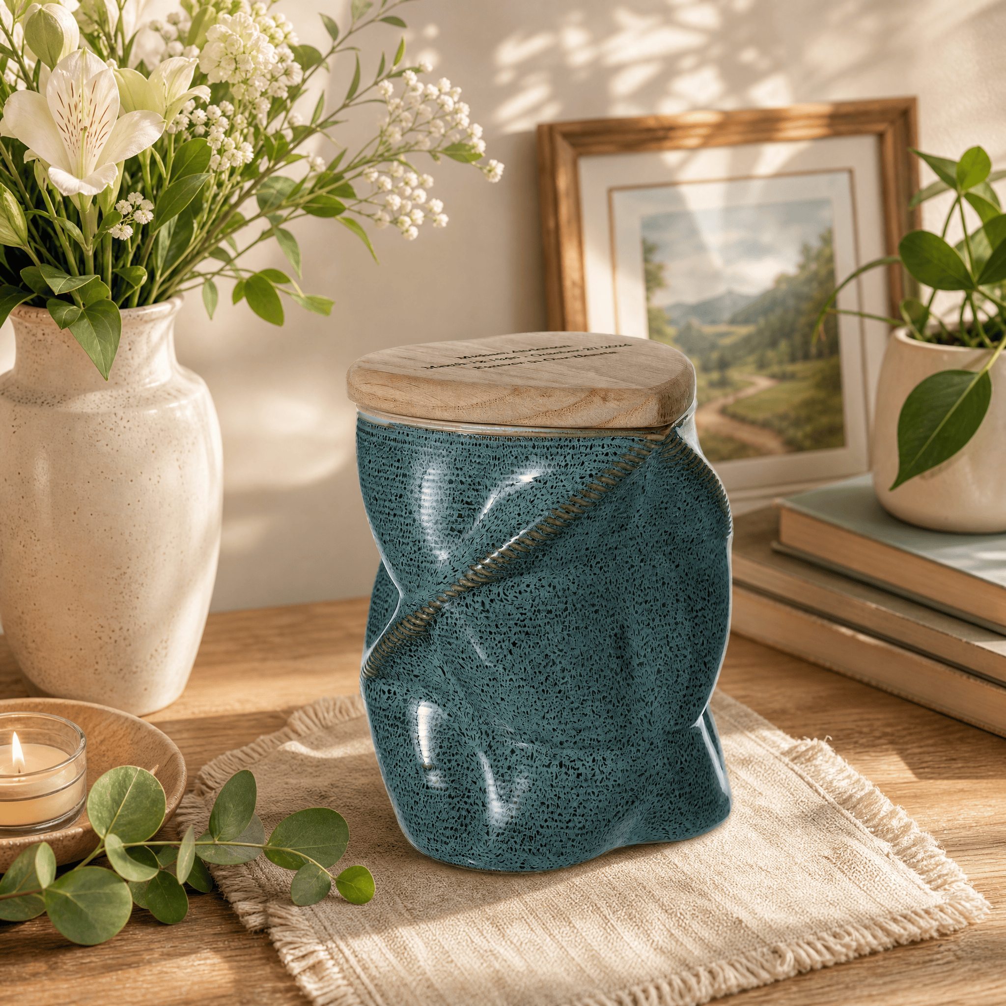 Pulvis Art Urns - Small Size Urn -Cremation Urn "Nexus" - 3D Printed Ceramic Urn | Oily Green | Keepsake