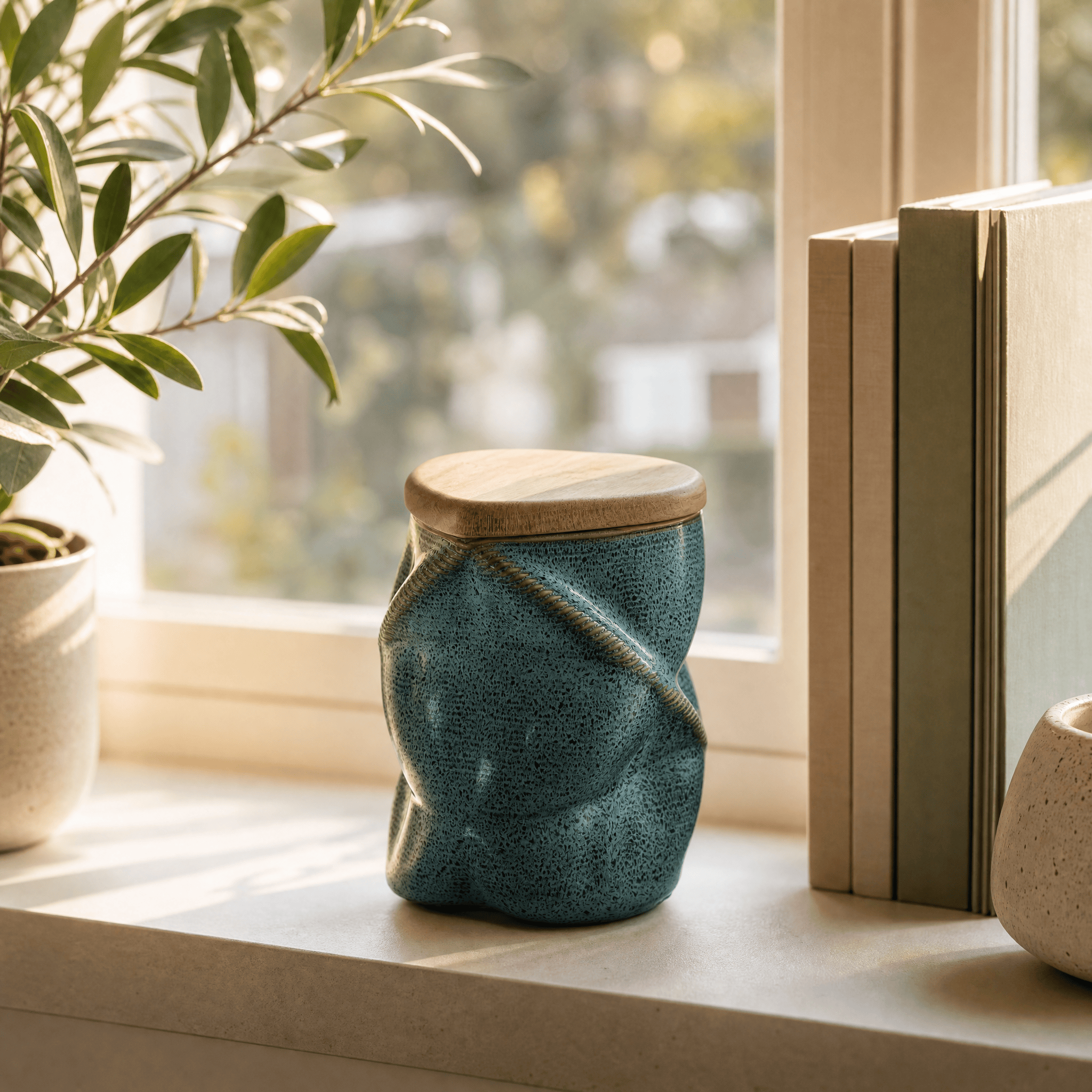 Pulvis Art Urns - Small Size Urn -Cremation Urn "Nexus" - 3D Printed Ceramic Urn | Oily Green | Keepsake