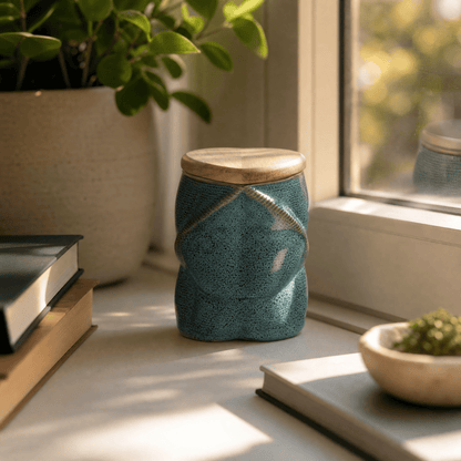 Pulvis Art Urns - Small Size Urn -Cremation Urn "Nexus" - 3D Printed Ceramic Urn | Oily Green | Keepsake