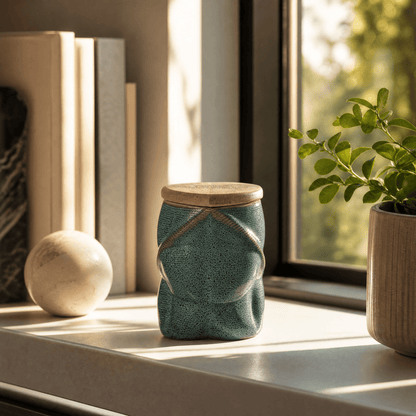 Pulvis Art Urns - Small Size Urn -Cremation Urn "Nexus" - 3D Printed Ceramic Urn | Oily Green | Keepsake
