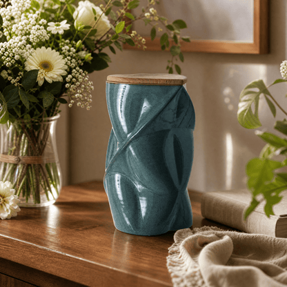 Pulvis Art Urns Adult Size Urn Cremation Urn "Nexus" - 3D Printed Ceramic Urn | Oily Green | Large