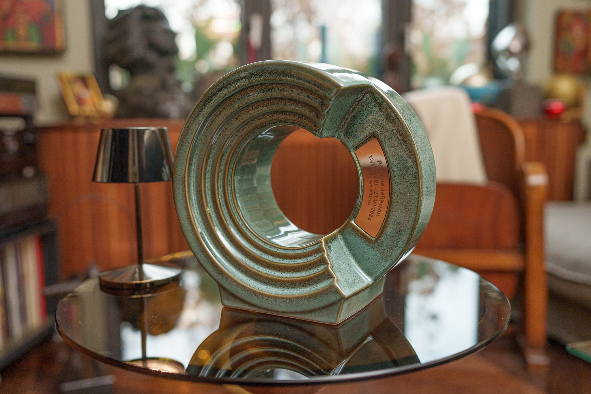 Pulvis Art Urns Adult Size Urn Cremation Urn "Solace" - Adult Memorial Urn | Oily Green Melange | Ceramic