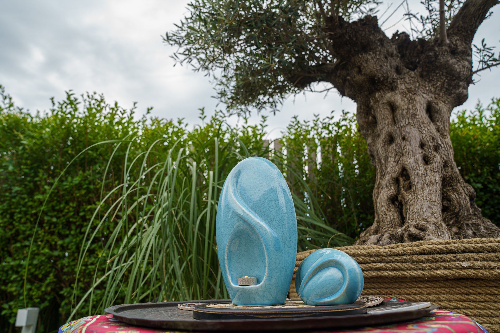 Eternity Handmade Cremation Urn for Ashes - Large Urn | Blue Craquelure - Pulvis Art Urns