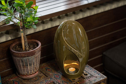 Eternity Handmade Cremation Urn for Ashes - Large | Oily Green | Ceramic Urn - Pulvis Art Urns