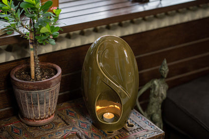 Eternity Handmade Cremation Urn for Ashes - Large | Oily Green | Ceramic Urn - Pulvis Art Urns