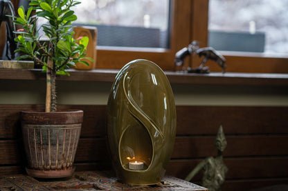 Eternity Handmade Cremation Urn for Ashes - Large | Oily Green | Ceramic Urn - Pulvis Art Urns