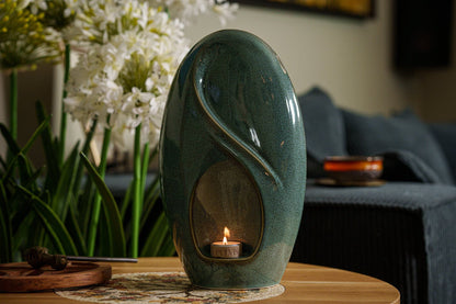 Eternity Handmade Cremation Urn for Ashes - Large Urn | Oily Green Melange - Pulvis Art Urns