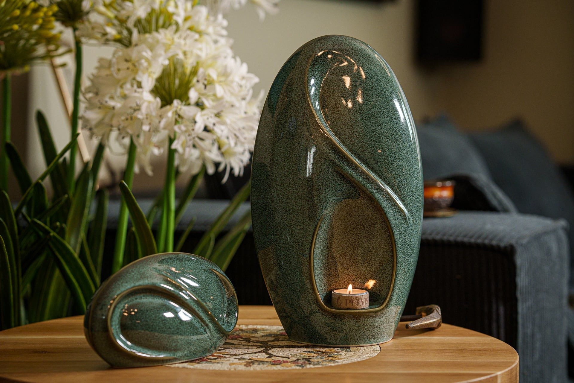 Eternity Handmade Cremation Urn for Ashes - Large Urn | Oily Green Melange - Pulvis Art Urns
