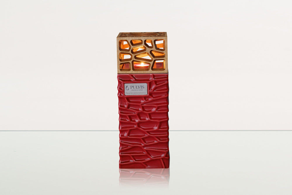 Pulvis Art Urns Adult Size Urn "Everlasting Flame" Cremation Urn for Ashes - Red | Ceramic Urn