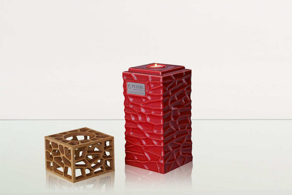 Pulvis Art Urns Adult Size Urn "Everlasting Flame" Cremation Urn for Ashes - Red | Ceramic Urn