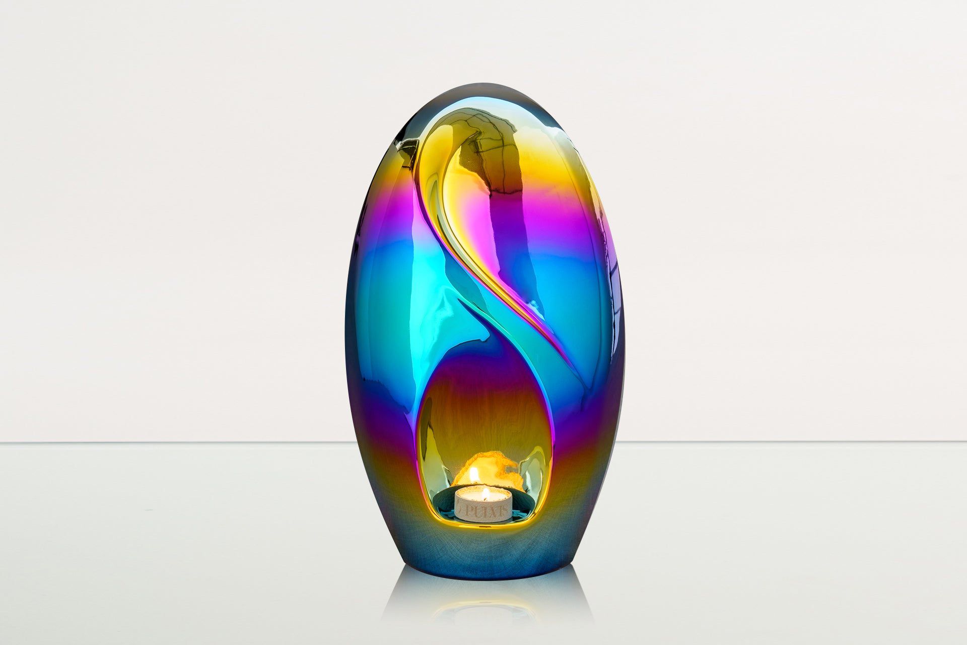Exclusive Cremation Urn for Ashes "Eternity" - Large | Rainbow Chrome Urn - Pulvis Art Urns