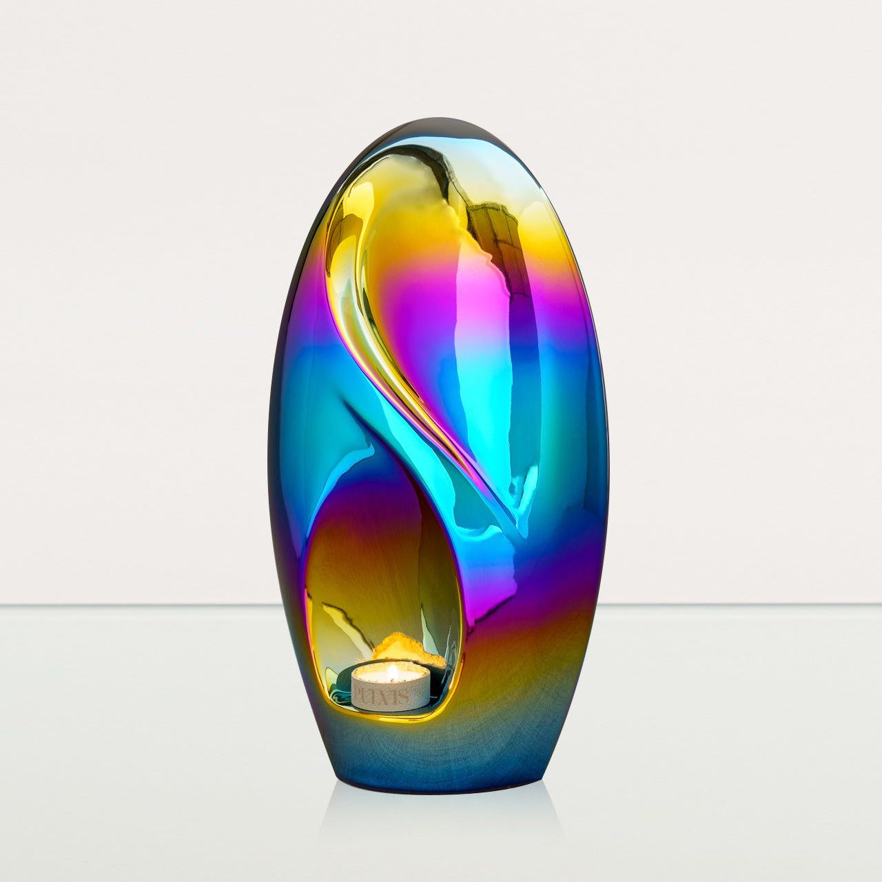 Exclusive Cremation Urn for Ashes "Eternity" - Large | Rainbow Chrome Urn - Pulvis Art Urns