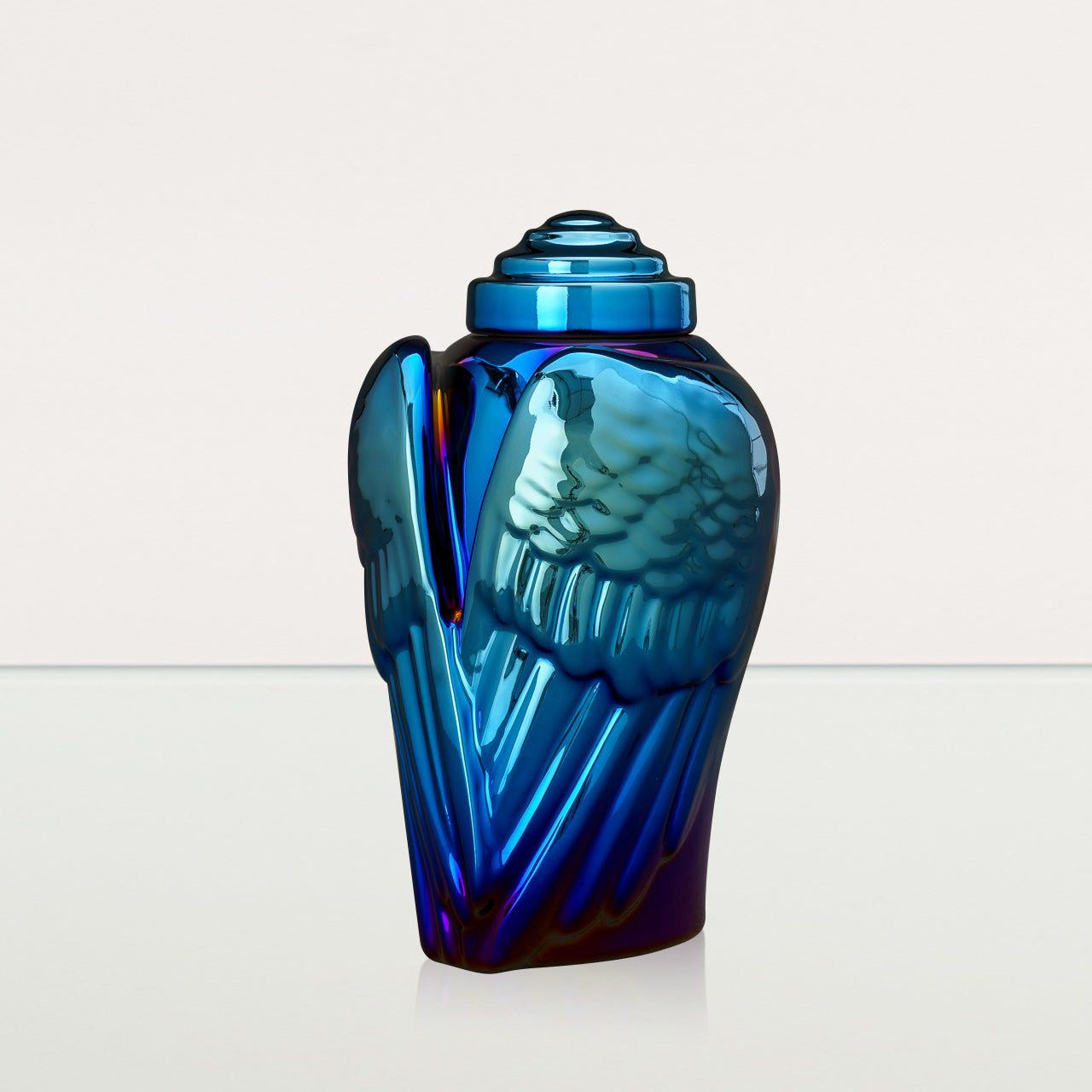 Exclusive Cremation Urn for Ashes "Wings" - Large | Glossy Blue Urn - Pulvis Art Urns
