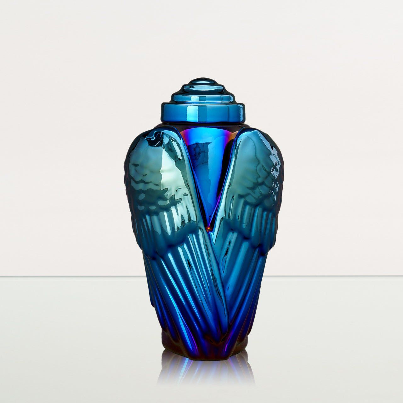 Exclusive Cremation Urn for Ashes "Wings" - Large | Glossy Blue Urn - Pulvis Art Urns