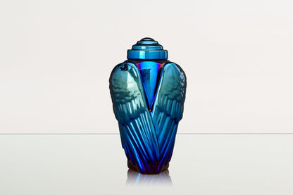 Exclusive Cremation Urn for Ashes "Wings" - Large | Glossy Blue Urn - Pulvis Art Urns