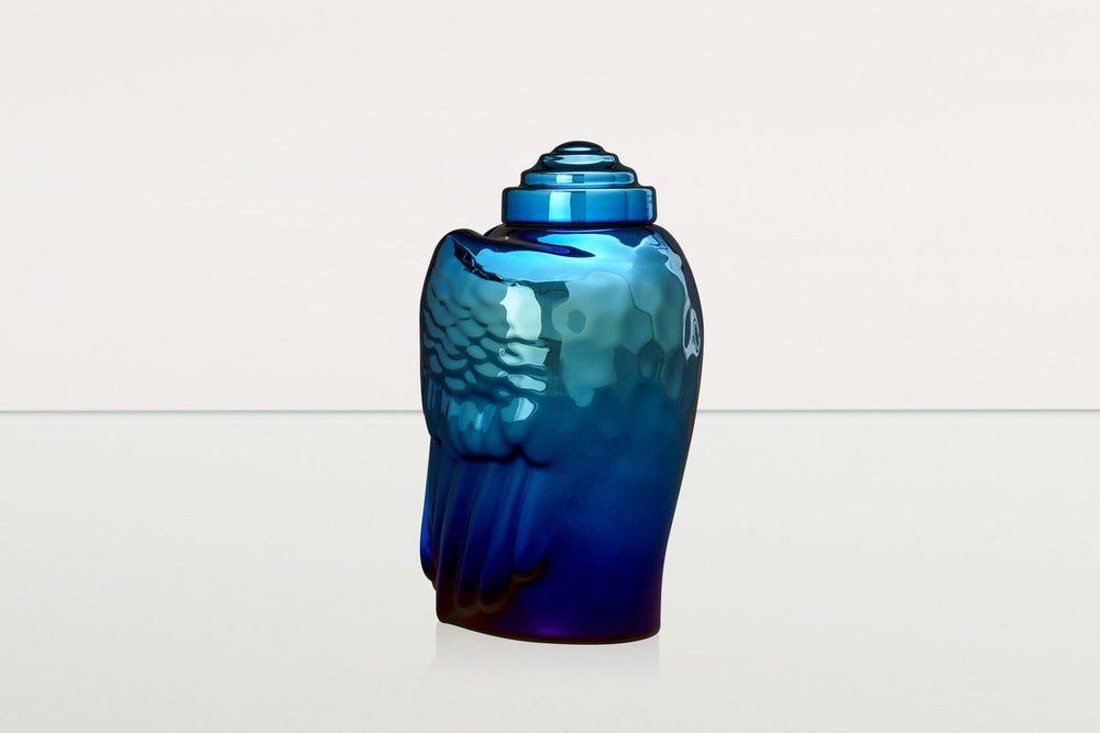 Pulvis Art Urns Adult Size Urn Exclusive Cremation Urn for Ashes "Wings" - Large | Glossy Blue Urn