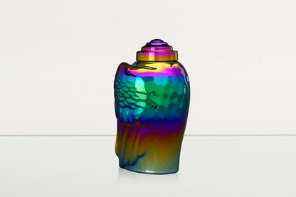 Exclusive Cremation Urn for Ashes "Wings" - Large | Rainbow Chrome Urn - Pulvis Art Urns