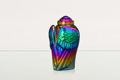 Exclusive Cremation Urn for Ashes "Wings" - Large | Rainbow Chrome Urn - Pulvis Art Urns