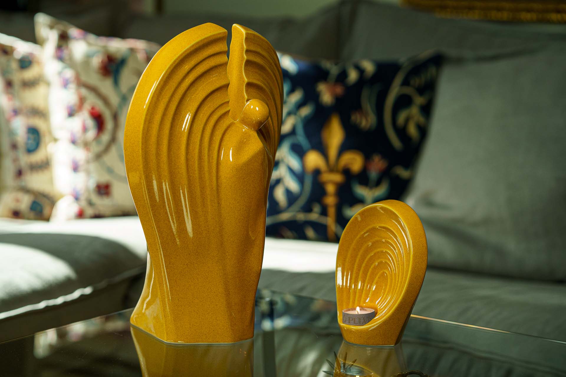 Guardian Handmade Cremation Urn for Ashes - Large Urn | Amber Yellow | Ceramic - Pulvis Art Urns