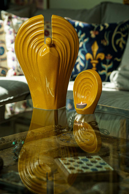Guardian Handmade Cremation Urn for Ashes - Large Urn | Amber Yellow | Ceramic - Pulvis Art Urns