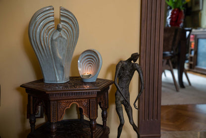 Guardian Handmade Cremation Urn for Ashes - Large | Beige Grey | Ceramic Urn - Pulvis Art Urns