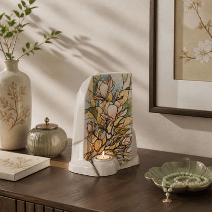 Pulvis Art Urns Adult Size Urn Hand Decorated Urn for Ashes "Magnolia" - Large | Ceramic