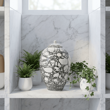 Pulvis Art Urns Adult Size Urn Handmade Cremation Urn "Embrace" - Large | Raku Style Memorial | Pottery Wheel Urn