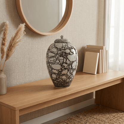 Pulvis Art Urns Adult Size Urn Handmade Cremation Urn "Embrace" - Large | Raku Style Memorial | Pottery Wheel Urn
