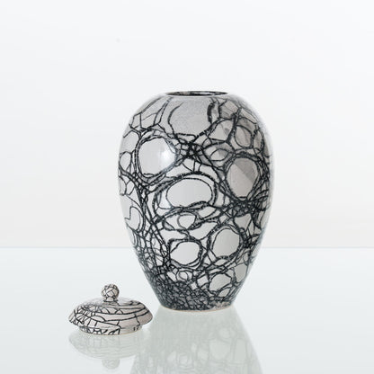 Pulvis Art Urns Adult Size Urn Handmade Cremation Urn "Embrace" - Large | Raku Style Memorial | Pottery Wheel Urn
