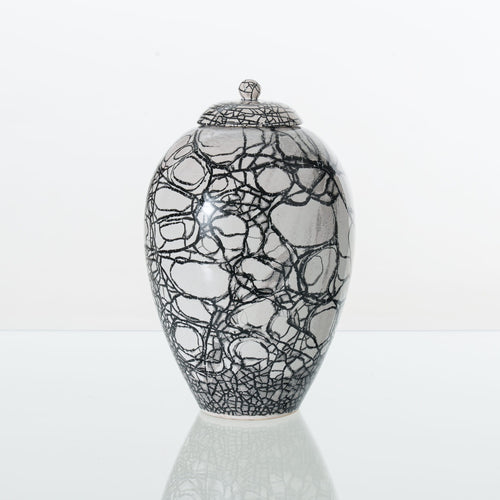 Pulvis Art Urns Adult Size Urn Handmade Cremation Urn "Embrace" - Large | Raku Style Memorial | Pottery Wheel Urn