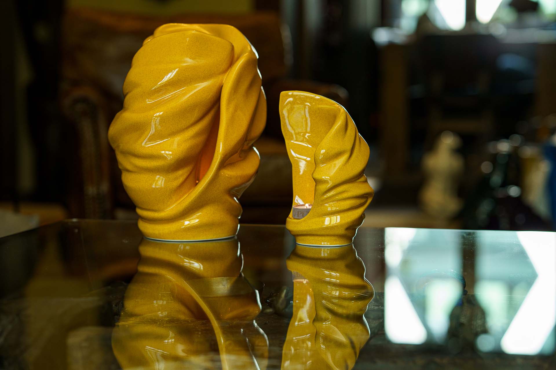 Handmade Cremation Urn for Ashes "Light" - Large | Amber Yellow | Ceramic Art Urn - Pulvis Art Urns