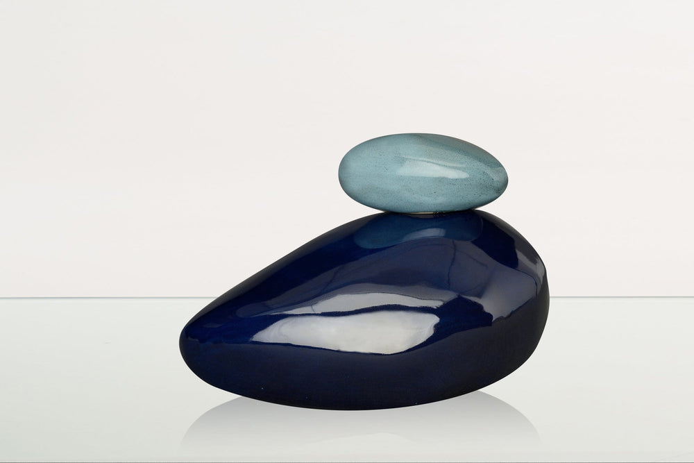 Pulvis Art Urns Adult Size Urn Handmade Cremation Urn for Ashes "Stone" - Large Urn | Cobalt Metallic | Ceramic