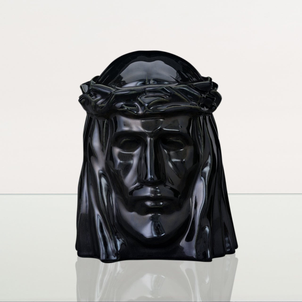 Pulvis Art Urns Adult Size Urn Handmade Cremation Urn for Ashes "The Christ" - Large | Black Gloss | Ceramic Urn