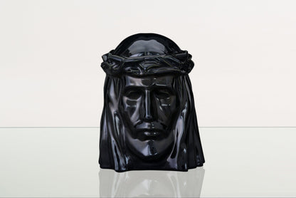 Pulvis Art Urns Adult Size Urn Handmade Cremation Urn for Ashes "The Christ" - Large | Black Gloss | Ceramic Urn