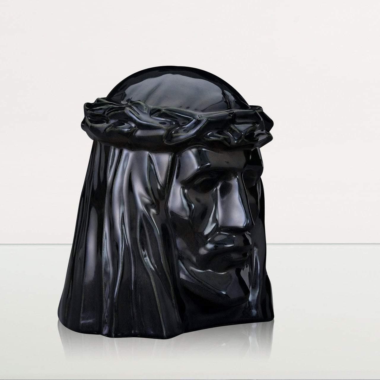 Pulvis Art Urns Adult Size Urn Handmade Cremation Urn for Ashes "The Christ" - Large | Black Gloss | Ceramic Urn