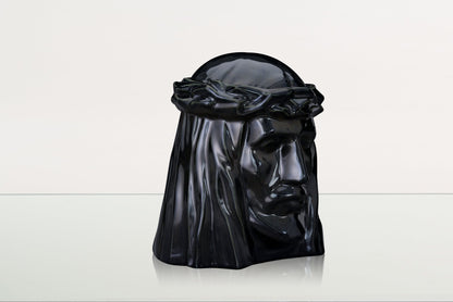 Pulvis Art Urns Adult Size Urn Handmade Cremation Urn for Ashes "The Christ" - Large | Black Gloss | Ceramic Urn